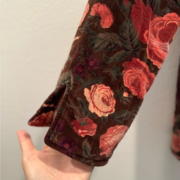 VTG Floral Print Velvet Quilted Jacket Toggle Cottagecore Prairie Hippie Boho - Picture 9 of 9